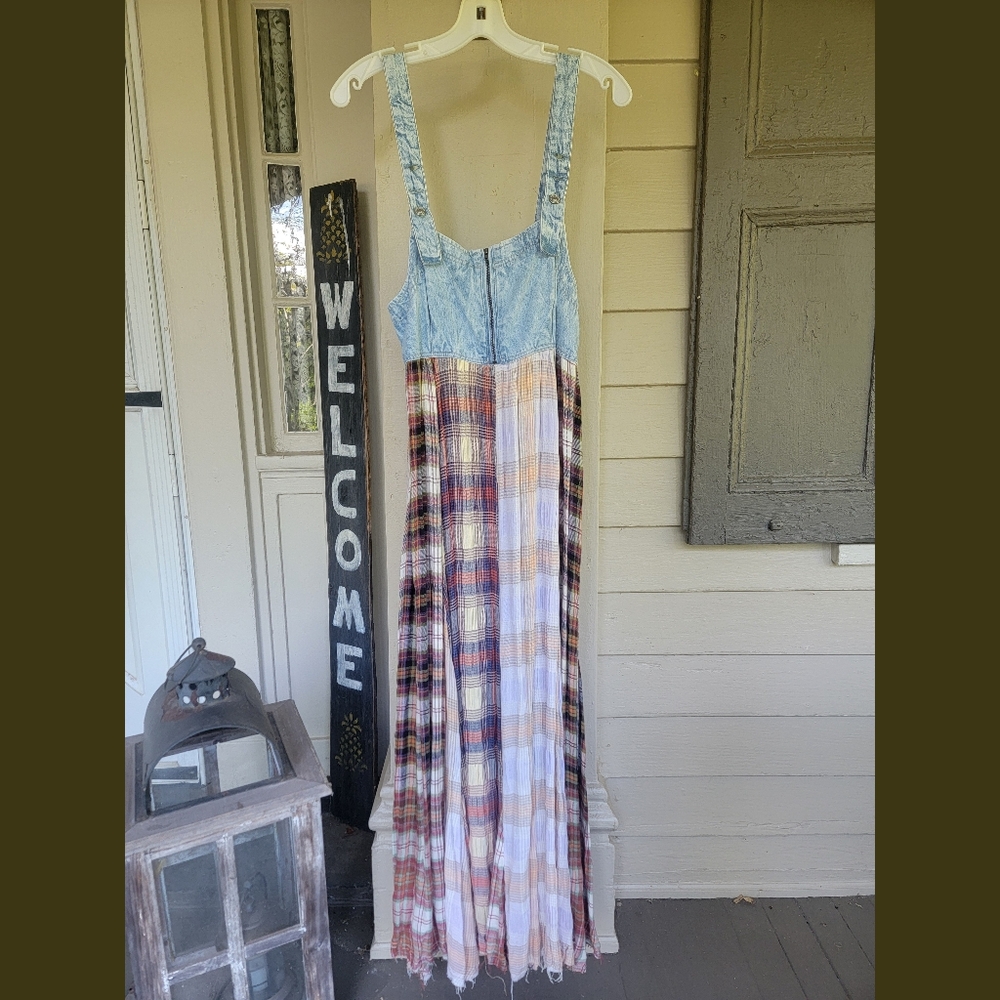 Free People Plaid Maxi Dress - Blue and Brown - Picture 6 of 16